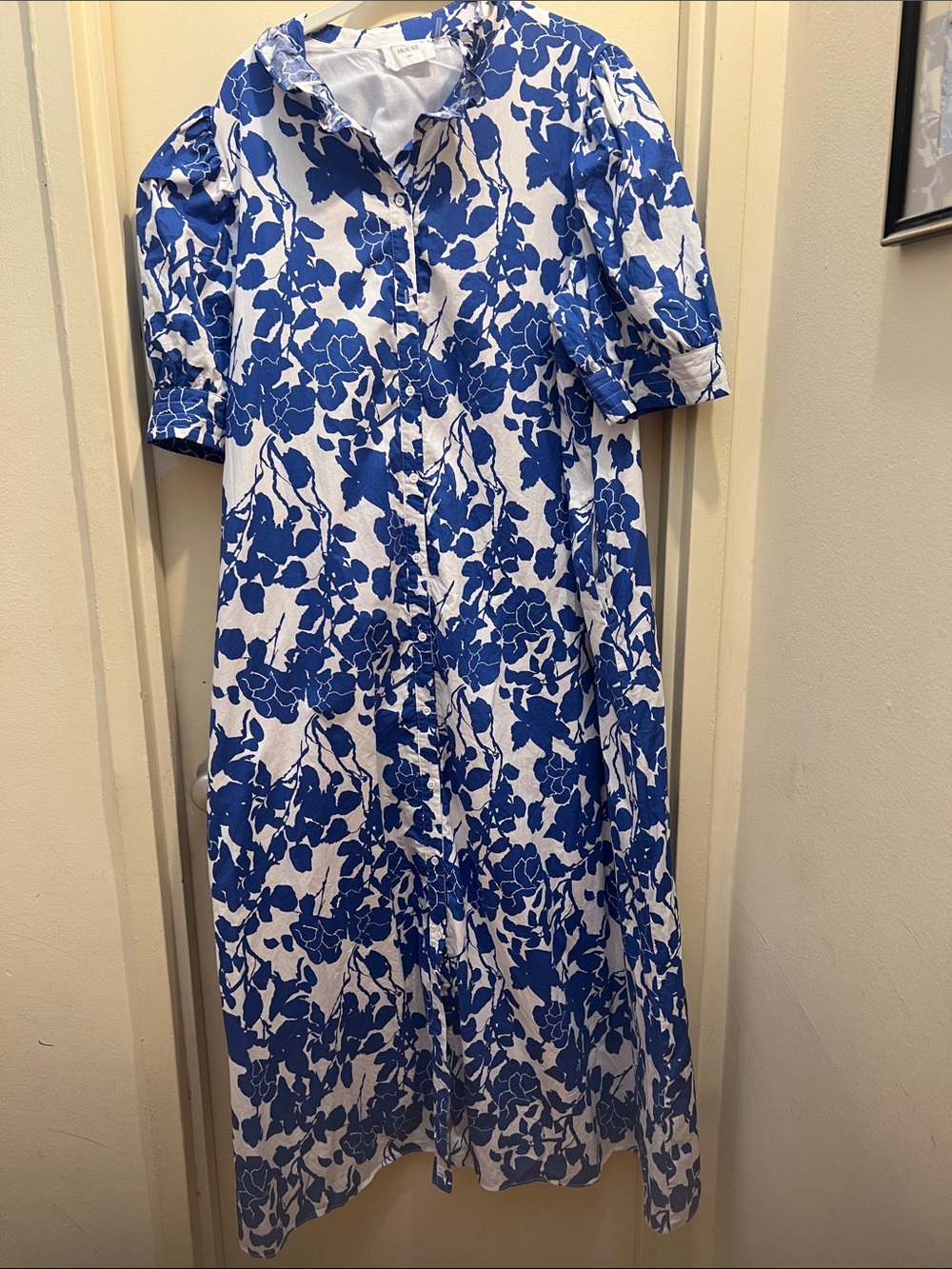 Blue and White Floral Maxi Shirt Dress